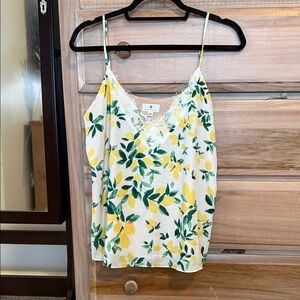 Floral Lemon Lace-Trim Cami Top - Yellow/Green
